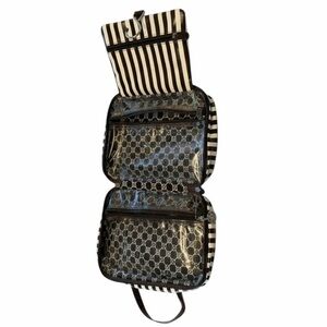 Henri Bendel Brown and White Striped Cosmetic Hanging Travel Bag